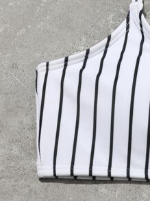 Tween Girl Striped Bikini Set Summer Beach - Black and White - View 3