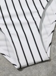 Tween Girl Striped Bikini Set Summer Beach - Black and White - View 4