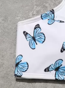 少女蝴蝶印花比基尼套装 夏日海滩 - 彩色 - 查看 3