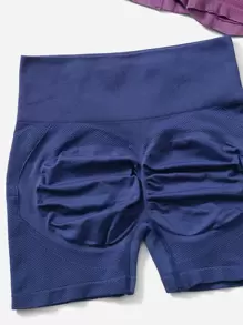 Yoga Basic 3pcs Liền mạch Thắt lưng băng rộng Topstitching Quần short thể thao Vải thun Quần short - Nhiều màu - Xem 3
