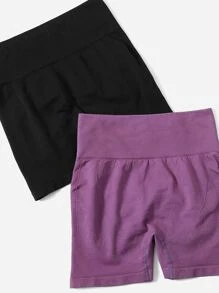 Yoga Basic 3pcs Liền mạch Thắt lưng băng rộng Topstitching Quần short thể thao Vải thun Quần short - Nhiều màu - Xem 5