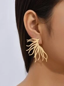 适合女性日常佩戴的不对称耳钉 - 金黃色 - 查看 1