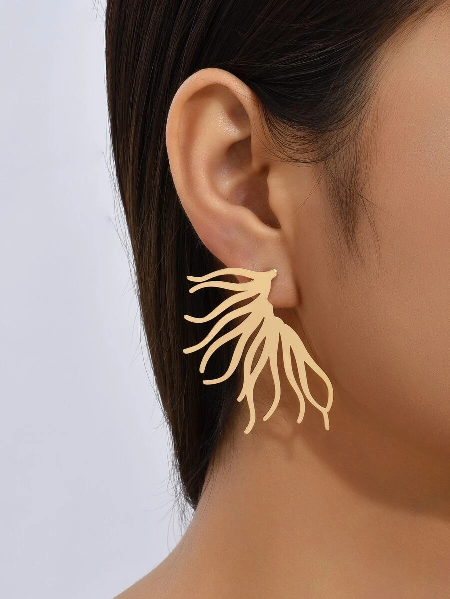 适合女性日常佩戴的不对称耳钉 - 金黃色 - 查看 1