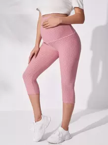 SHEIN Quần Leggings Bà bầu màu trơn Thể thao - Màu Hồng baby - Xem 1