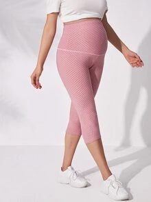 SHEIN Quần Leggings Bà bầu màu trơn Thể thao - Màu Hồng baby - Xem 4