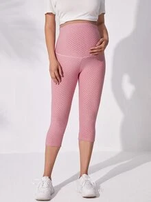 SHEIN Quần Leggings Bà bầu màu trơn Thể thao - Màu Hồng baby - Xem 5