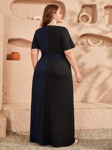 Váy hai tông màu cỡ lớn có thắt lưng - Nhiều màu - Xem 2