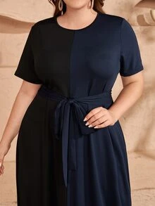 Váy hai tông màu cỡ lớn có thắt lưng - Nhiều màu - Xem 3