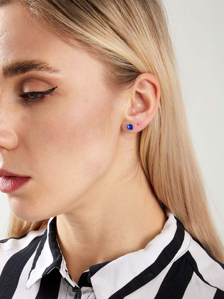 方晶鋯石裝飾耳釘 - 金黃色 - 查看 2