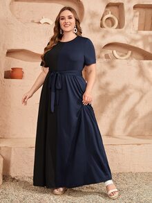 Váy hai tông màu cỡ lớn có thắt lưng - Nhiều màu - Xem 5