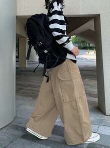 Claim Dot Lỏng lẻo phù hợp Nam Quần Cargo Với Flap túi - Màu Khaki - Xem 2