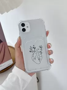 半透明TPU心形图案印花手机壳，四角防摔带卡槽，兼容、三星、红米、Pixel手机，国际版，非国内版 - 彩色 - 查看 1