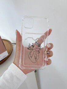 半透明TPU心形图案印花手机壳，四角防摔带卡槽，兼容、三星、红米、Pixel手机，国际版，非国内版 - 彩色 - 查看 3