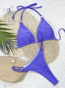 环扣吊带微三角比基尼套装，适合夏季海滩度假 - 紫色 - 查看 4