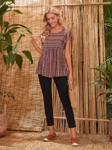 EMERY ROSE Striped Pattern Butterfly Sleeve Peplum Top - Multicolor - View 5