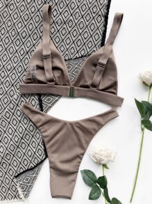 SHEIN Swim Summer Beach Ring Linked Bra & Swim Bottom Bikini Bathing Suit - Mocha Brown - View 2