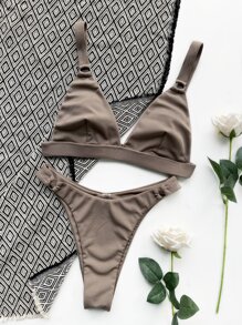 SHEIN Swim Summer Beach Ring Linked Bra & Swim Bottom Bikini Bathing Suit - Mocha Brown - View 3
