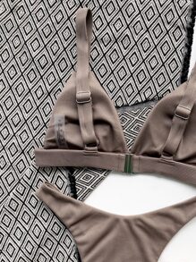 SHEIN Swim Summer Beach Ring Linked Bra & Swim Bottom Bikini Bathing Suit - Mocha Brown - View 5