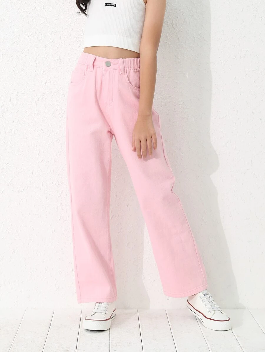 Girls Solid Straight Leg Jeans - Baby Pink - View 1