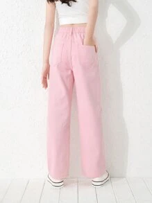 Girls Solid Straight Leg Jeans - Baby Pink - View 2