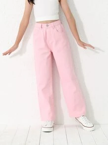 Girls Solid Straight Leg Jeans - Baby Pink - View 4