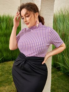 SHEIN Áo thun Plus size Sọc ca rô Thanh lịch - Nhiều màu - Xem 3