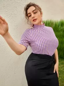 SHEIN Áo thun Plus size Sọc ca rô Thanh lịch - Nhiều màu - Xem 1