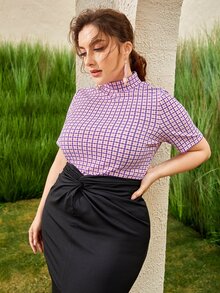 SHEIN Áo thun Plus size Sọc ca rô Thanh lịch - Nhiều màu - Xem 6