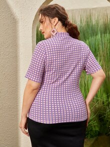 SHEIN Áo thun Plus size Sọc ca rô Thanh lịch - Nhiều màu - Xem 7