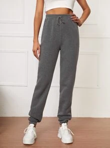 SHEIN Tall Solid Drawstring Waist Joggers - Dark Grey - View 4