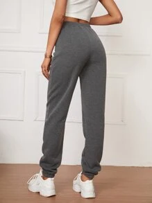 SHEIN Tall Solid Drawstring Waist Joggers - Dark Grey - View 2