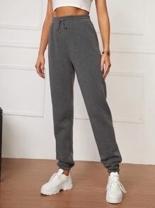 SHEIN Tall Solid Drawstring Waist Joggers - Dark Grey - View 5
