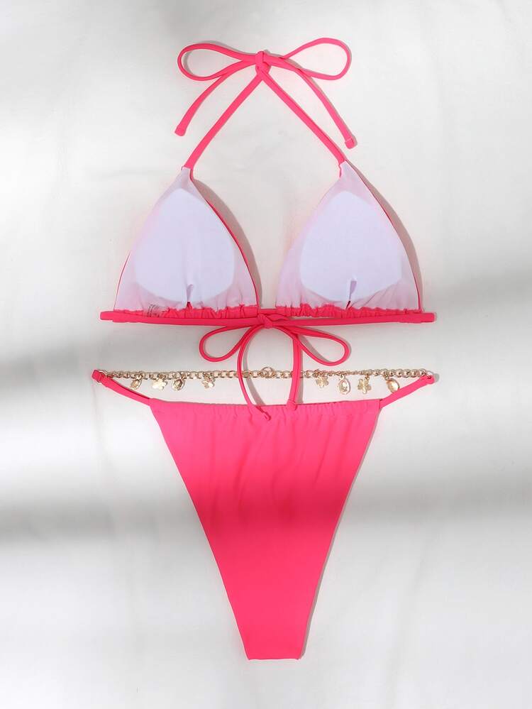 Chain Linked Halter Triangle Tie Side Bikini | SHEIN South Africa
