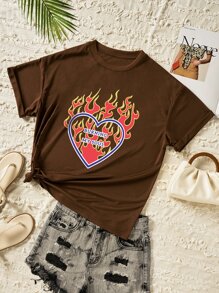 Áo thun nữ Tim Ngọn lửa Giải trí - Màu nâu Sô-cô-la - Xem 1