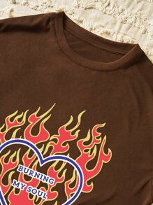 Áo thun nữ Tim Ngọn lửa Giải trí - Màu nâu Sô-cô-la - Xem 4