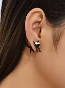 1pair Black & White Cat Front & Back Earrings