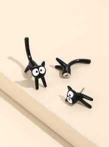 1pair Black & White Cat Front & Back Earrings