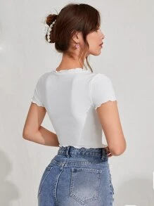 Lettuce Trim Crop Tee - White - View 2