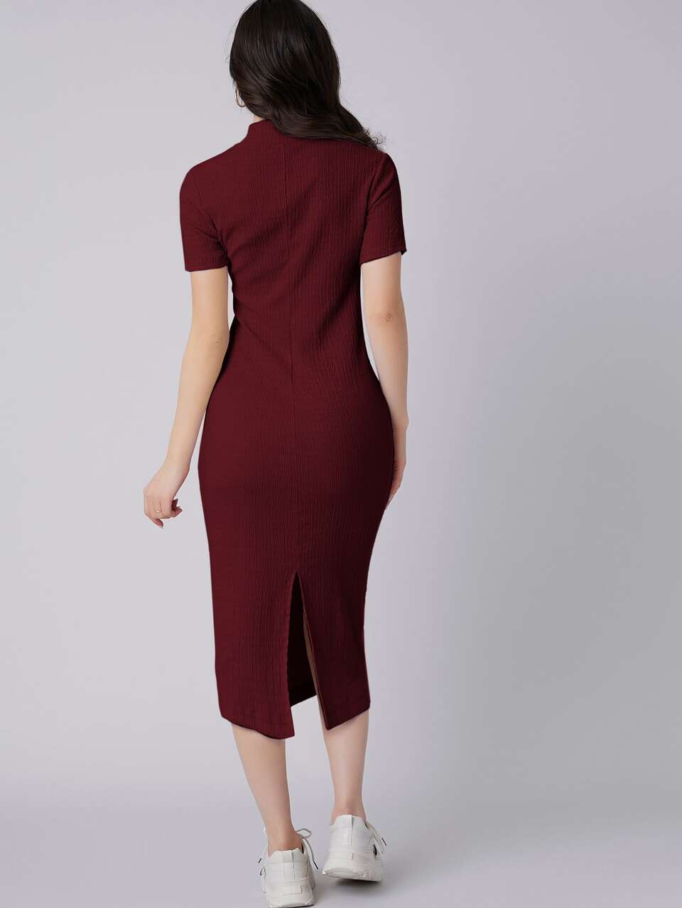 Mock Neck Slit Back Bodycon Dress