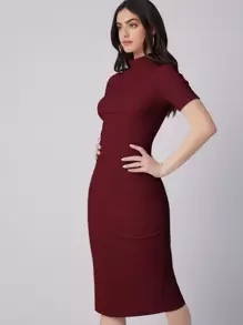 Mulvari Vestido ajustado de cuello alto de espalda con abertura - Granate - Ver 4