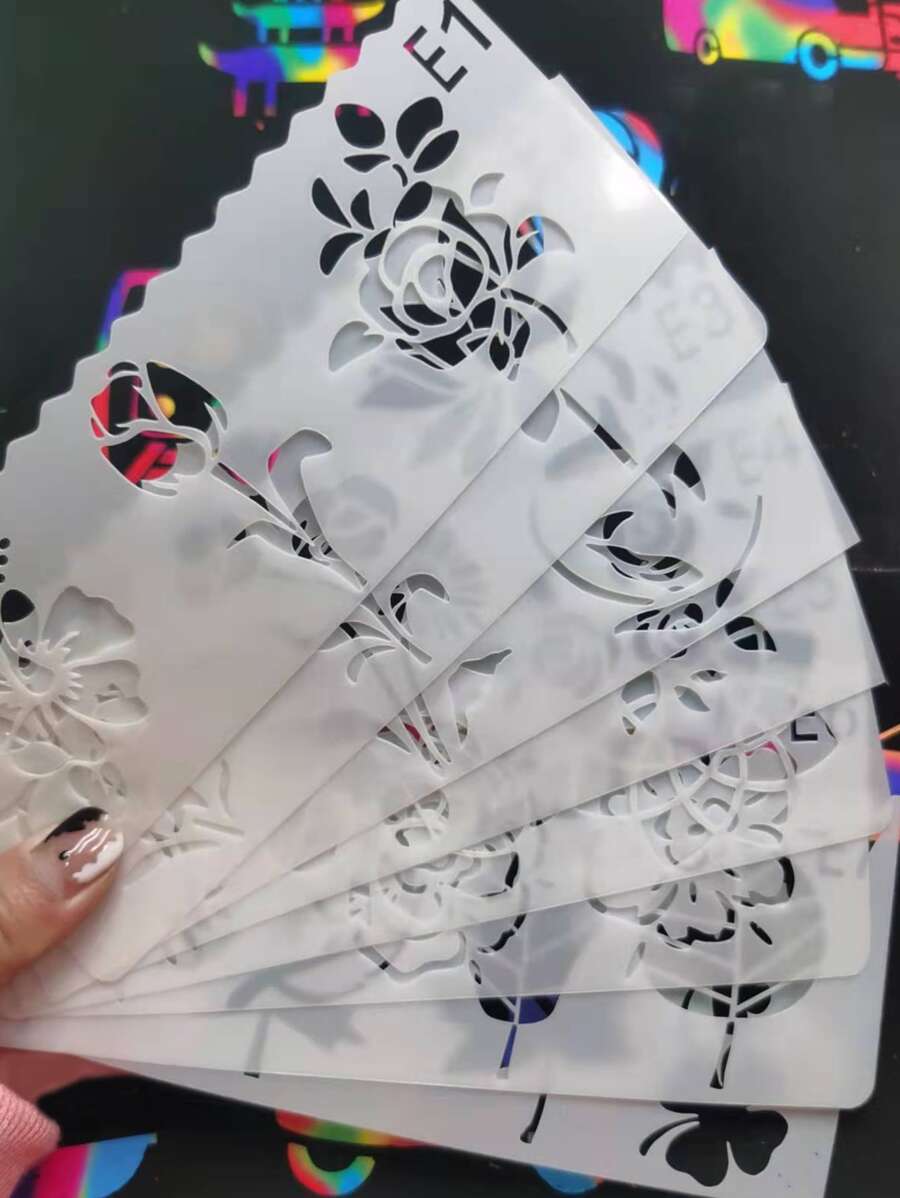 8入組花和植物設計繪畫 - 白色 - 查看 1