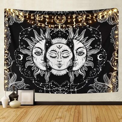 Tapeçaria com padrão de sol abstrato, tecido de poliéster moderno para pendurar na parede, para decoração de parede de casa, bandeira para sala, decoração de sala, tapeçaria, arte de parede, decoração para casa, itens de sala, bandeiras para sala, tapeçaria de parede