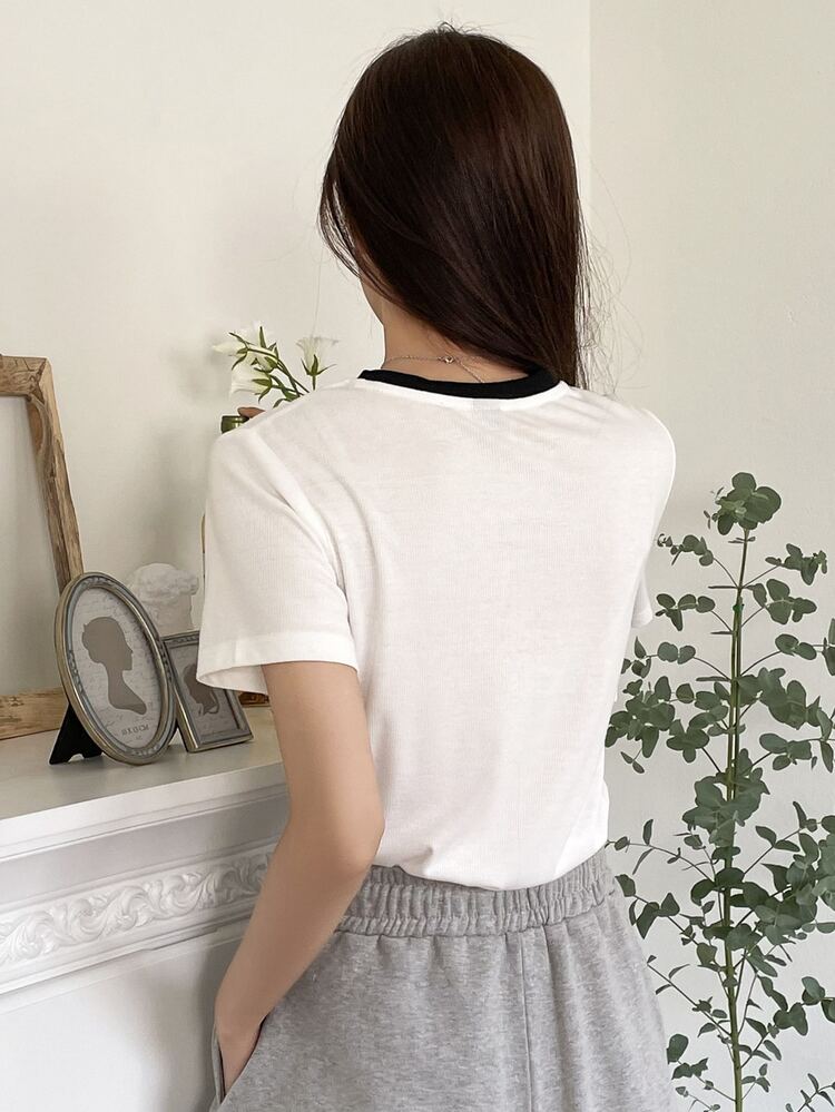 Mushroom & Slogan Graphic Contrast Trim Tee