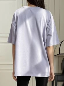 DAZY 標語和印花落肩T恤 - 紫丁香色 - 查看 4