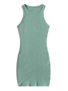 SHEIN EZwear Plus Solid Rib-knit Tank Dress - Mint Green - View 1