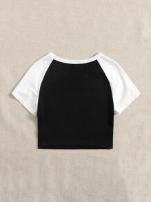 SHEIN EZwear Plus Colorblock Raglan Sleeve Top - Black - View 2