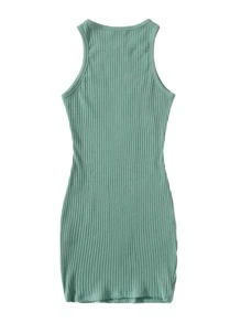 SHEIN EZwear Plus Solid Rib-knit Tank Dress - Mint Green - View 2