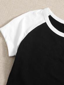 SHEIN EZwear Plus Colorblock Raglan Sleeve Top - Black - View 3