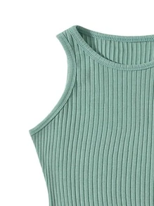 SHEIN EZwear Plus Solid Rib-knit Tank Dress - Mint Green - View 3