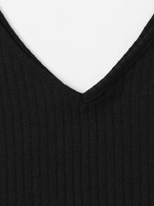 SHEIN EZwear Áo thun Plus size Gân đan màu trơn Giải trí - màu đen - Xem 4